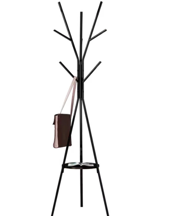 Cuier haine cu suport din lemn pentru accesorii 9 carlige otel carbon 180 x 45 cm